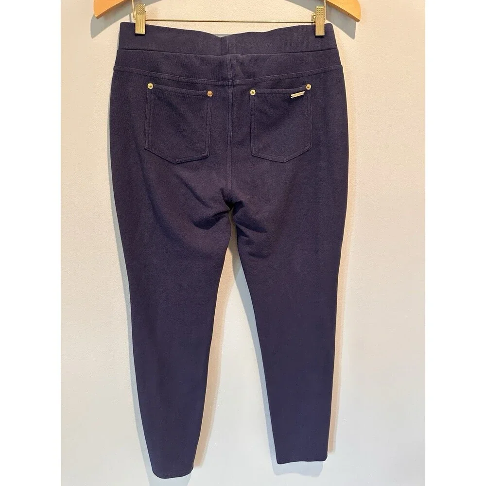 Michael Michael Kors Blue Skinny Pull-On Pants Size L Gold Hardware Leggings